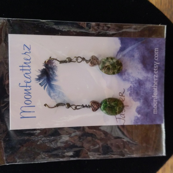 NWOT jasper stone fish hook drop earrings #45 - Picture 6 of 6